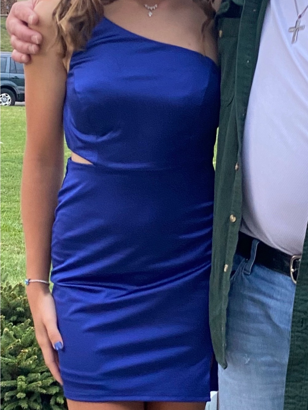 One-Shoulder Royal Blue Cutout Hoco Dress